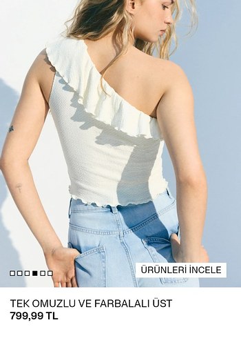 Beyaz Fırfırlı Tek Omuz Bluz - Görsel 2