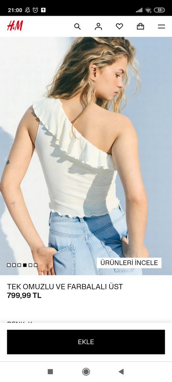 Beyaz Fırfırlı Tek Omuz Bluz - Görsel 2