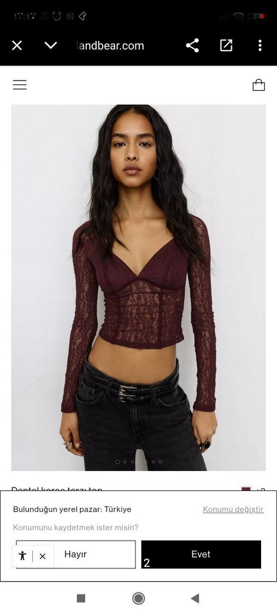 Bordo Dantelli V Yaka Kadın Bluz - Görsel 2