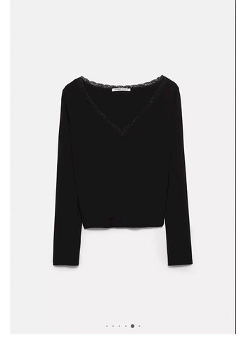 Siyah V Yaka Uzun Kollu Kadın Bluz - Görsel 3