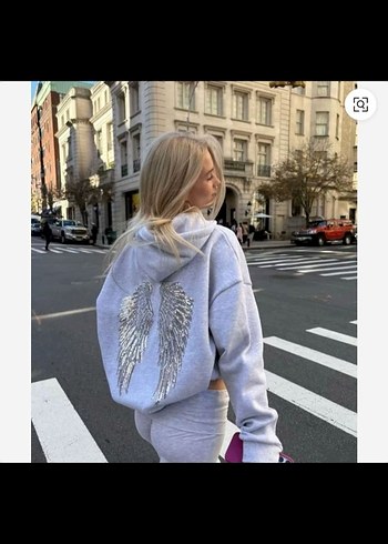 Zara Kanatli Gri Kapusonlu Sweatshirt