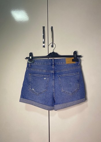 Kadın Mavi Cep Detaylı Mini Kot Şort - Görsel 2