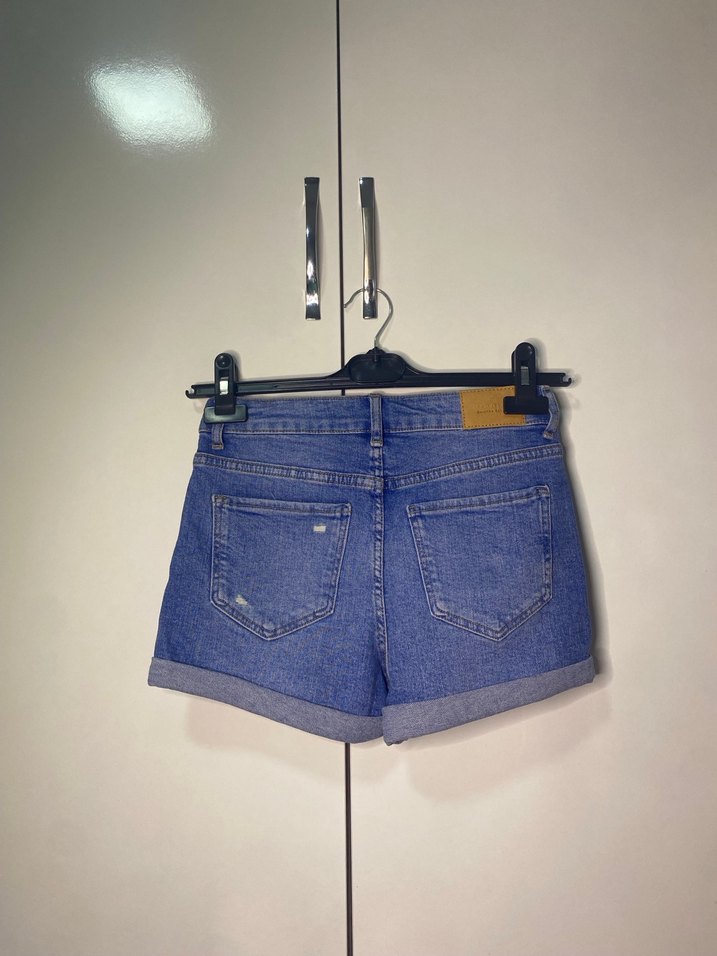 Kadın Mavi Cep Detaylı Mini Kot Şort - Görsel 2