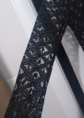 m Beden Dantel Detaylı Siyah Kadın Ceket