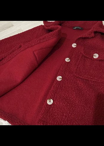 m Beden Bordo Mini Düğmeli Kadın Kaban
