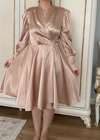 Bej Vintage Midi Elbise V Yaka Coupe Marka