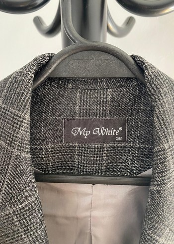 38 Beden Düğmeli Gri Ekose Kadın Blazer Ceket