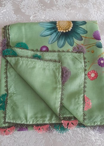 igne oyali oren bayan markaDantel Detaylı Yeşil Bohem Fular - Görsel 2