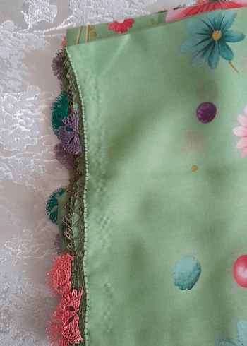 igne oyali oren bayan markaDantel Detaylı Yeşil Bohem Fular - Görsel 3