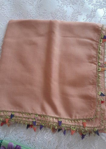 igne oyali reyyan yazma Bej Dantel Detaylı Kadın Fular - Görsel 2