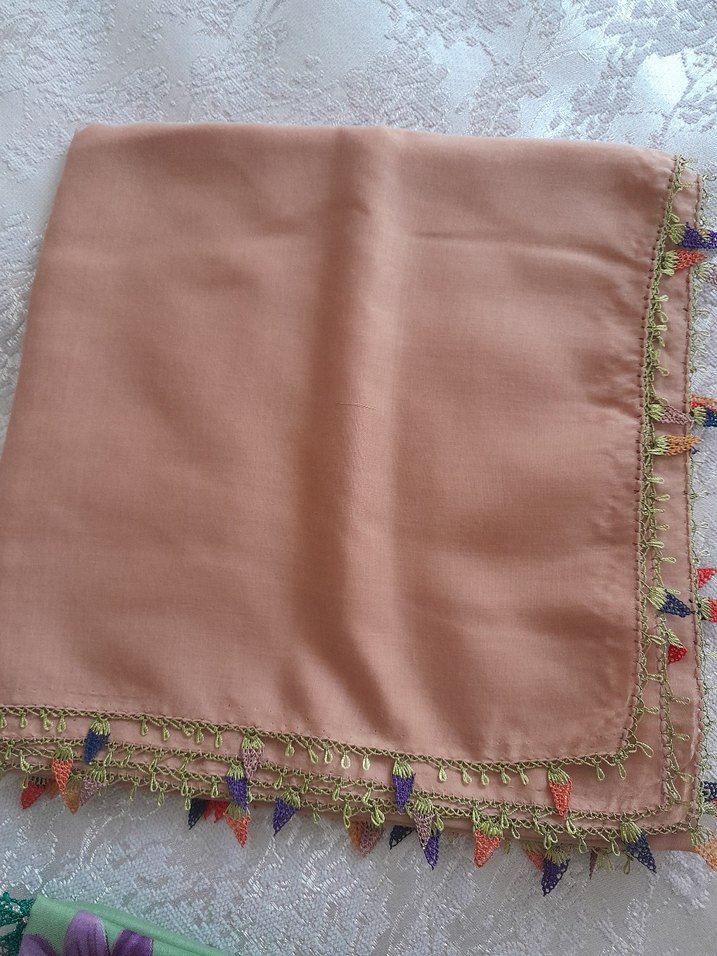 igne oyali reyyan yazma Bej Dantel Detaylı Kadın Fular - Görsel 2