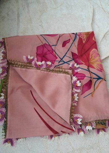 Armine Pembe Dantel Detaylı Bohem Kadın Fuları