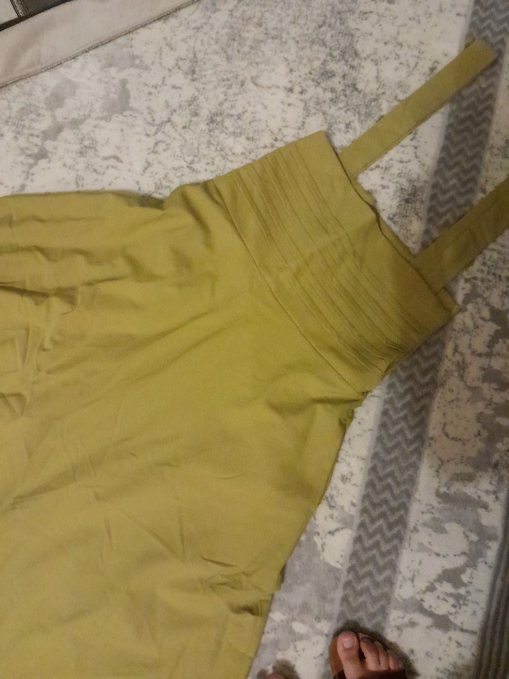 Sarı Keten Uzun Drapeli Elbise - Görsel 2