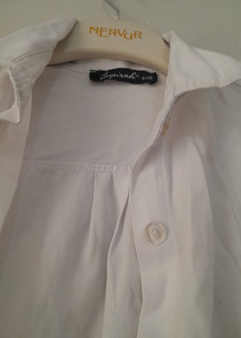 Beyaz Keten Düğmeli Uzun Kollu Gömlek - Görsel 2