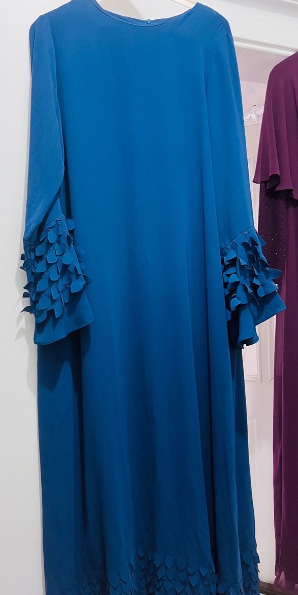 Mavi Uzun Kollu Fırfırlı Kadın Elbise - Görsel 2