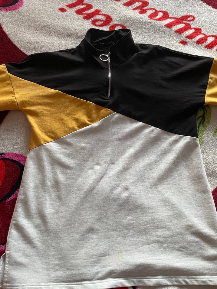 Sarı Siyah Yarım Fermuarlı kadın tunik - Görsel 2