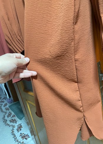 Düğmeli, Uzun Kollu, Yüksek Yakalı Kahverengi Tunik - Görsel 10