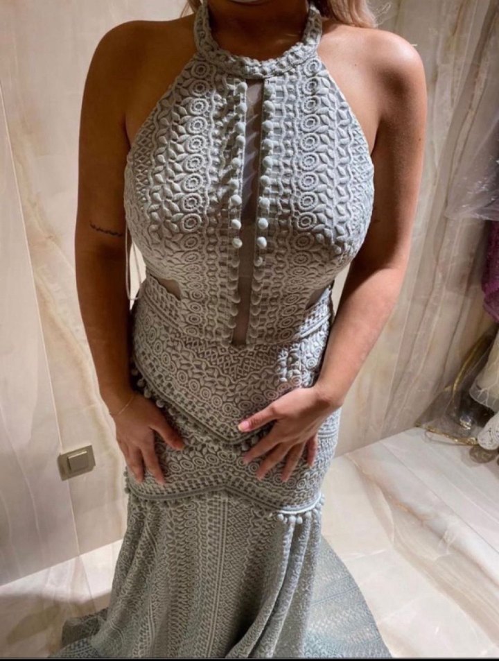 Yılan Desenli Gri Uzun Drapeli Kadın Abiye - Görsel 2