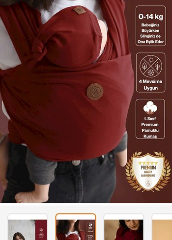 Bordo Pamuklu Esnek Bebek Slingi 0-14kg - Görsel 2