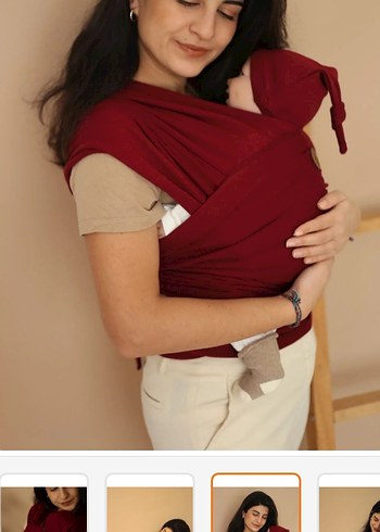 Bordo Pamuklu Esnek Bebek Slingi 0-14kg - Görsel 3