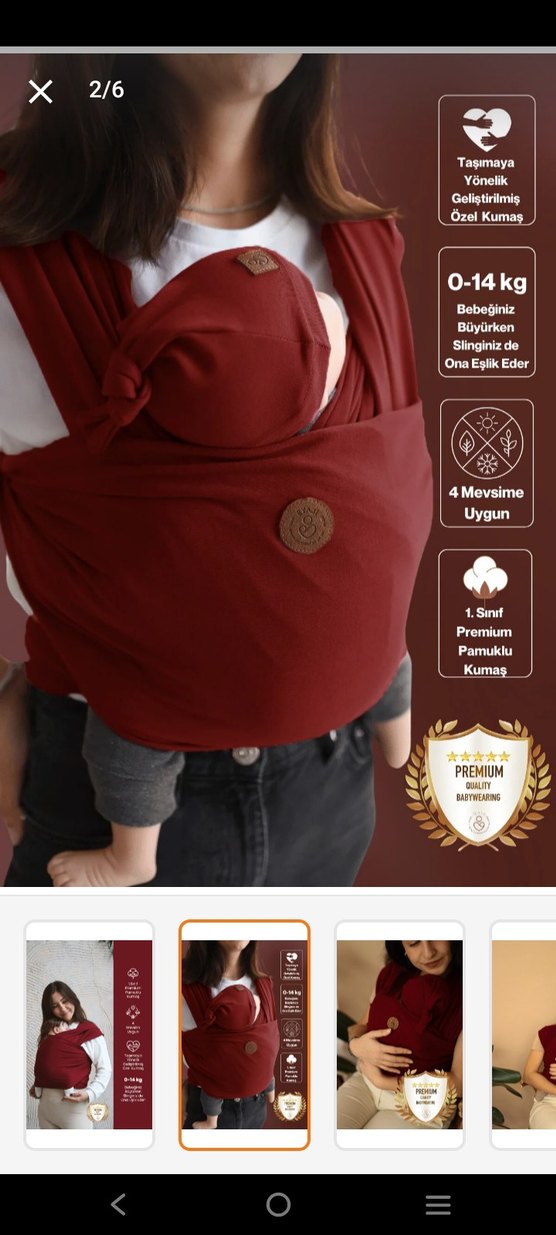 Bordo Pamuklu Esnek Bebek Slingi 0-14kg - Görsel 2