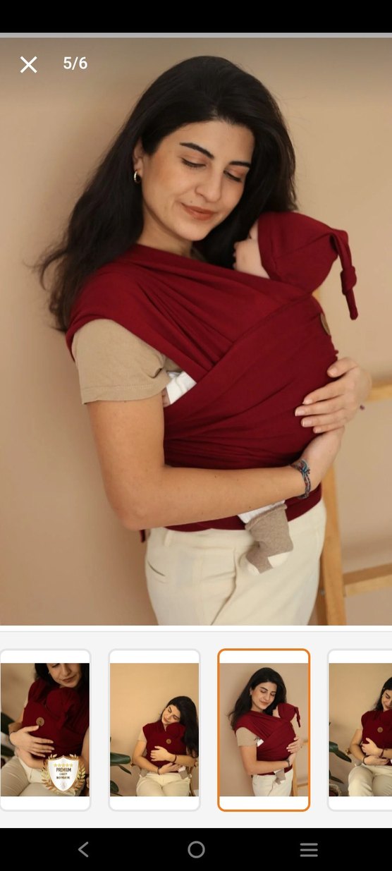 Bordo Pamuklu Esnek Bebek Slingi 0-14kg - Görsel 3