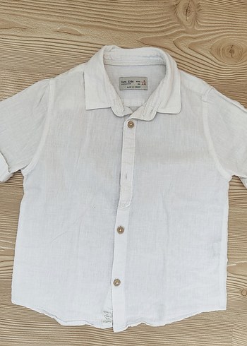 Zara Erkek Çocuk Beyaz Keten Kısa Kollu Gömlek