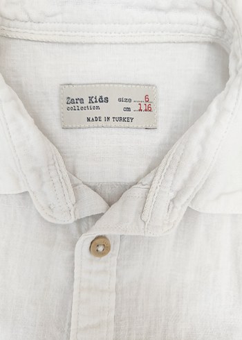 Zara Zara Erkek Çocuk Beyaz Keten Kısa Kollu Gömlek