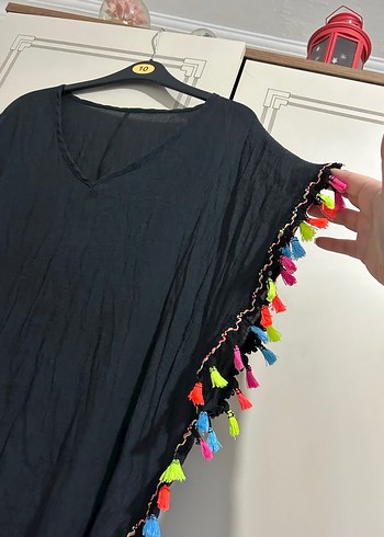 Renkli Püsküllü Bohem V Yaka Midi - Görsel 8