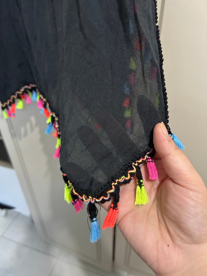 Renkli Püsküllü Bohem V Yaka Midi - Görsel 5