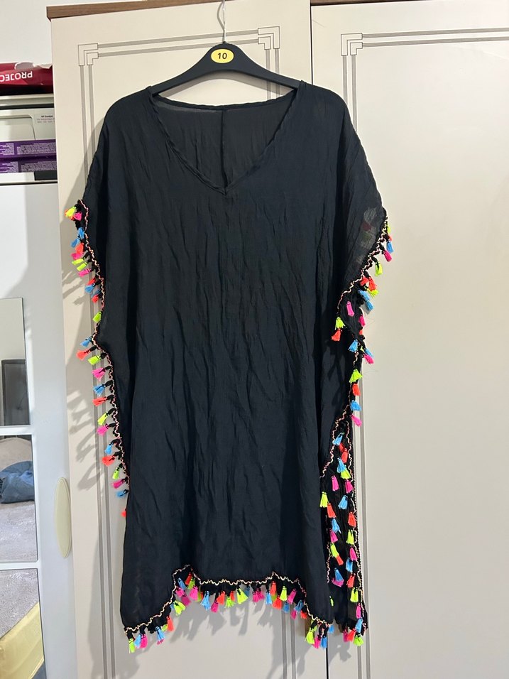 Renkli Püsküllü Bohem V Yaka Midi - Görsel 3