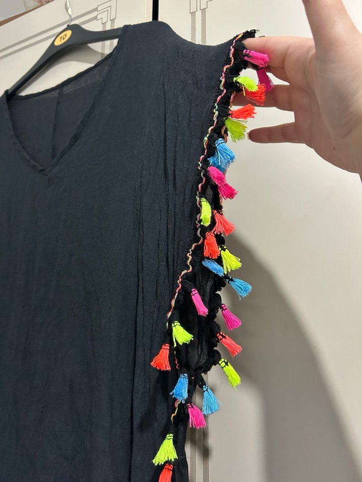 Renkli Püsküllü Bohem V Yaka Midi - Görsel 4