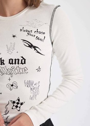 Uzun Kollu Baskılı Deri Bluz - Görsel 3