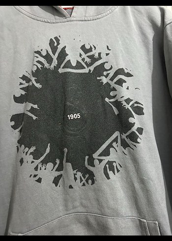 Gri Baskılı Kapüşonlu Sweatshirt - Görsel 3