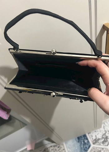 İşlemeli Siyah Vintage Kadın Portföy Çanta - Görsel 12