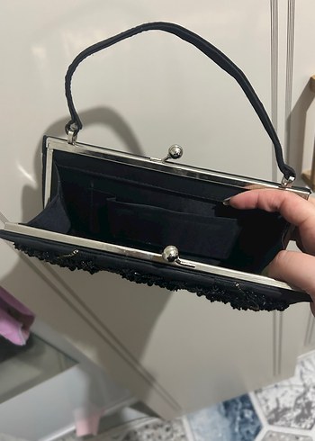 İşlemeli Siyah Vintage Kadın Portföy Çanta - Görsel 11