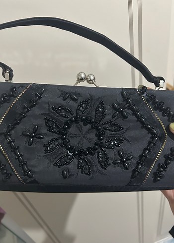 İşlemeli Siyah Vintage Kadın Portföy Çanta - Görsel 7