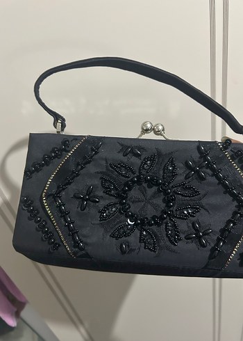İşlemeli Siyah Vintage Kadın Portföy Çanta - Görsel 8