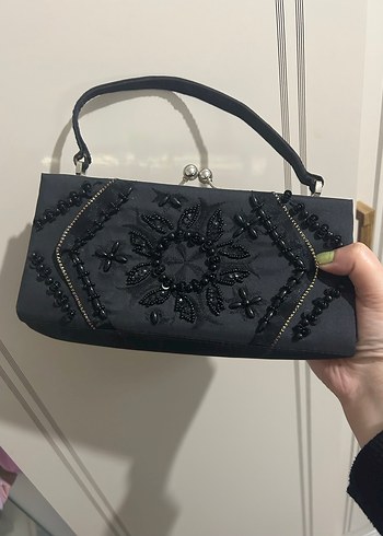 İşlemeli Siyah Vintage Kadın Portföy Çanta - Görsel 5