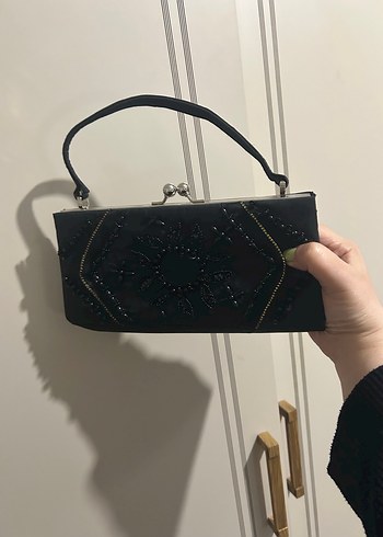 İşlemeli Siyah Vintage Kadın Portföy Çanta - Görsel 4