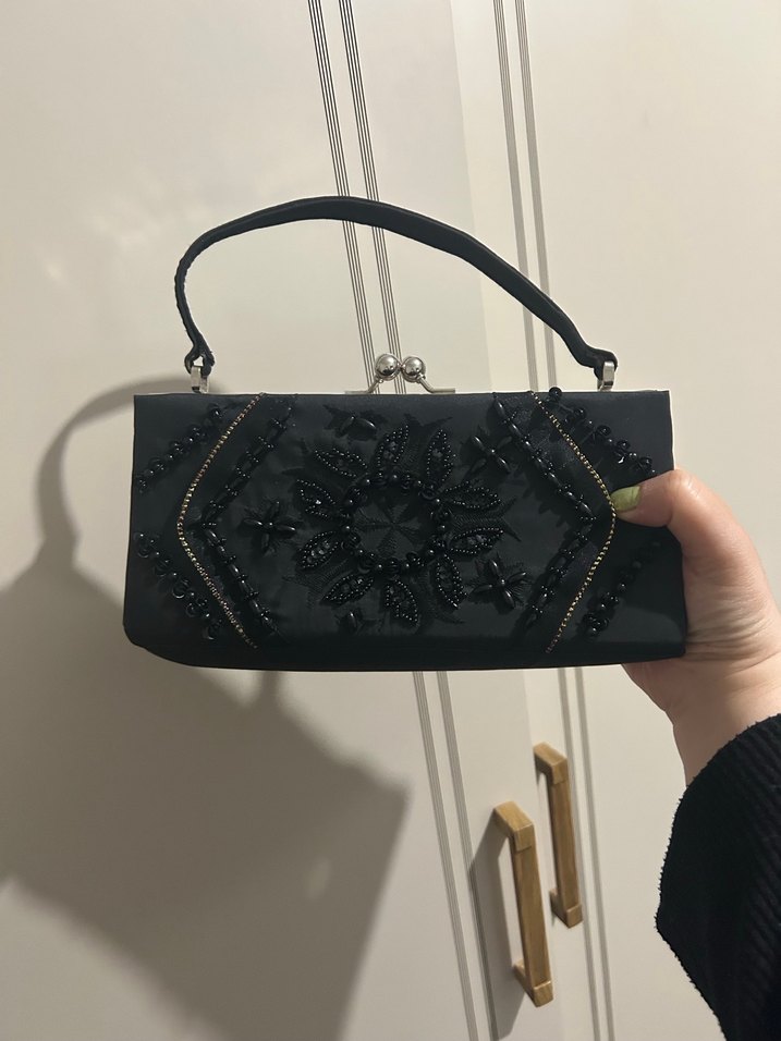 İşlemeli Siyah Vintage Kadın Portföy Çanta - Görsel 3