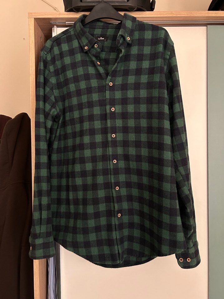 Erkek Yeşil Kareli Uzun Kollu Gömlek - Görsel 3