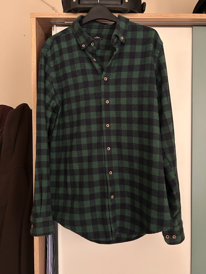 Erkek Yeşil Kareli Uzun Kollu Gömlek - Görsel 2