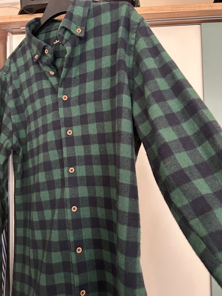 Erkek Yeşil Kareli Uzun Kollu Gömlek - Görsel 5