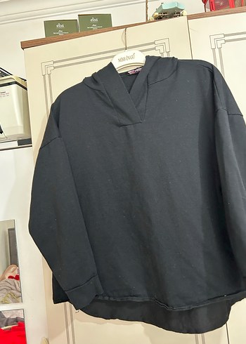 Siyah V Yaka Kadın Sweatshirt - Görsel 9