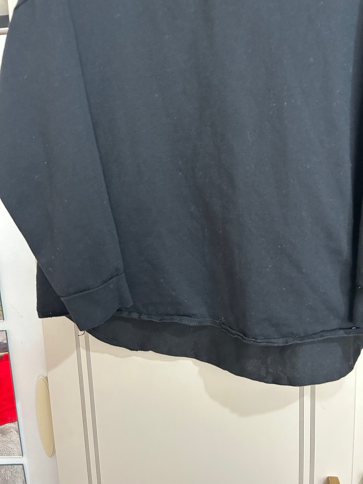 Siyah V Yaka Kadın Sweatshirt - Görsel 5