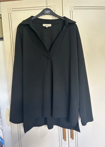 Siyah V Yaka Salaş Kadın Sweatshirt - Görsel 2