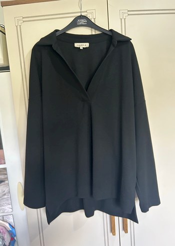 Siyah V Yaka Salaş Kadın Sweatshirt - Görsel 5