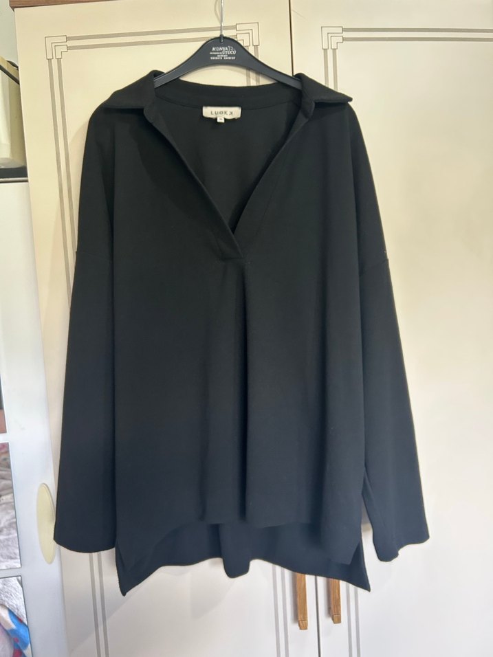 Siyah V Yaka Salaş Kadın Sweatshirt - Görsel 2