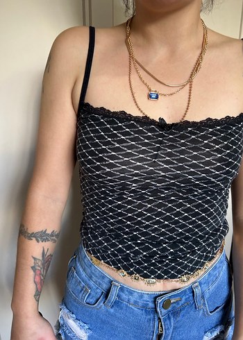 Dantel Detaylı Siyah Strappy Kadın Atlet - Görsel 3